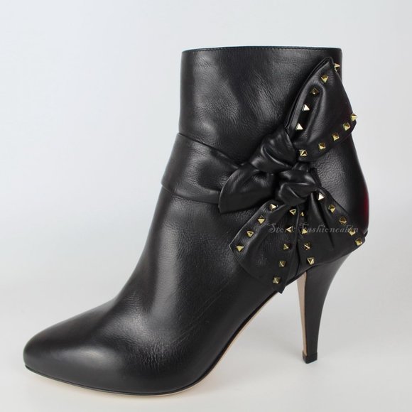 NEW Valentino Garavani Rockstud Heeled Leather Bow Ankle Boots - Picture 3 of 16